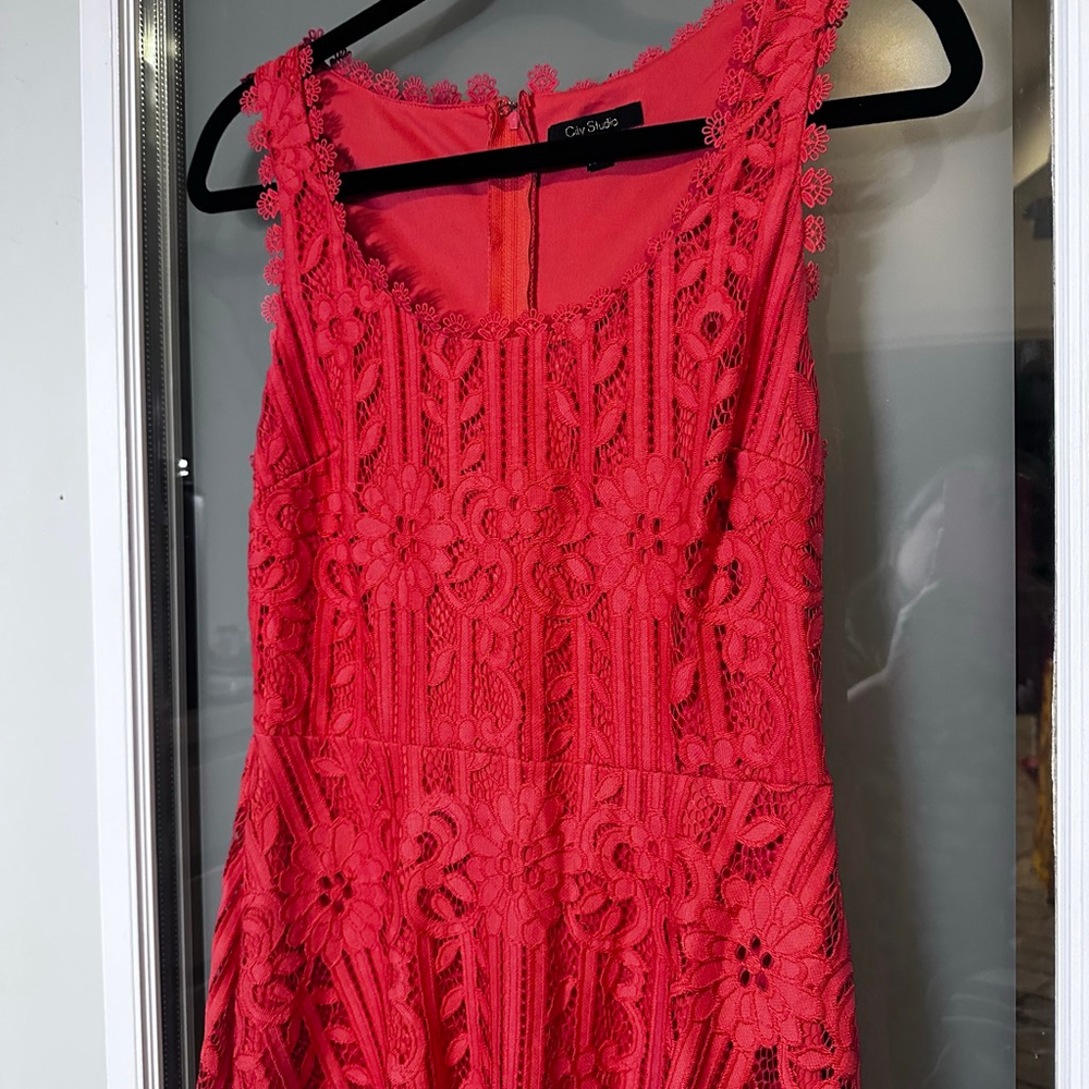 CITY STUDIO Size 5 Coral Pink Lace High/Low Dress - Picture 3 of 9